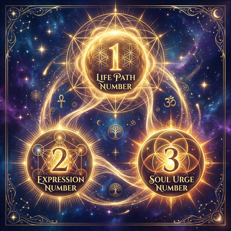 The three core numerology numbers: Life Path, Expression, and Soul Urge