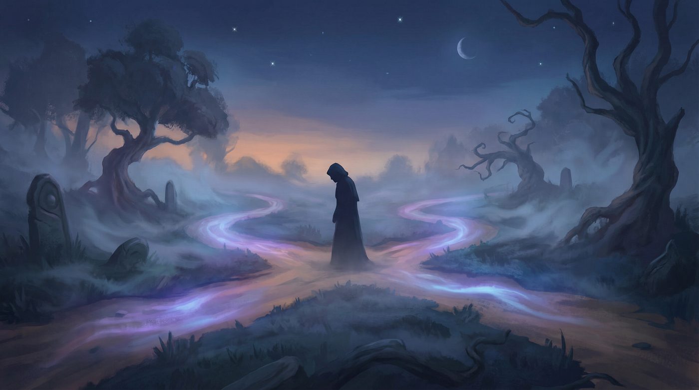 A person standing at a crossroads, searching for direction